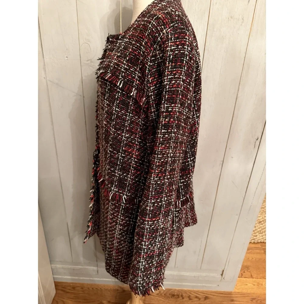 Rafaella Blazer Fringe Tweed‎ Longer Patterned Red Blazer/Jacket Business Sz-XL